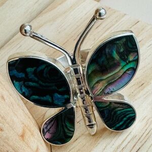 Silver Butterfly Ring with Abalone